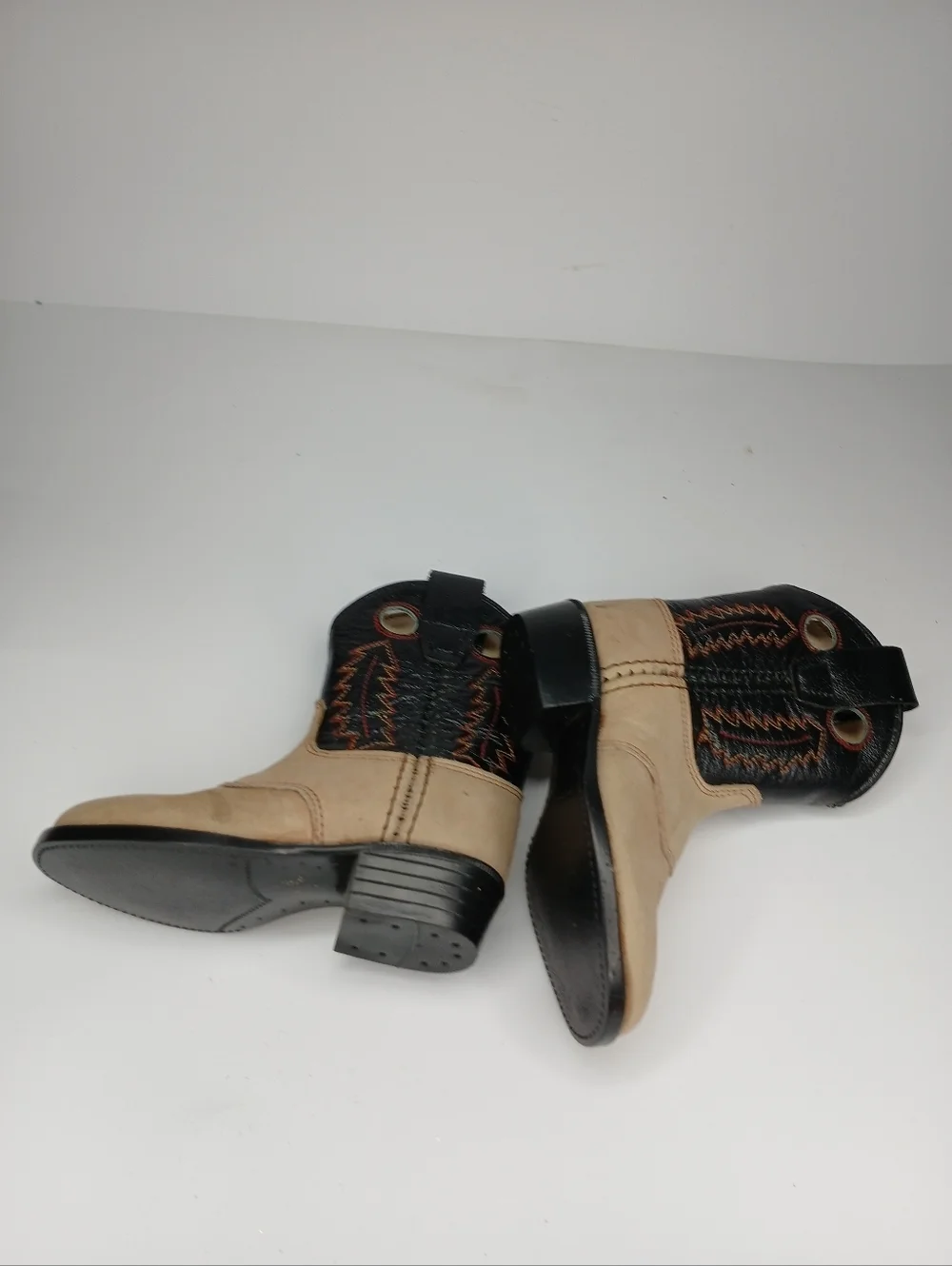 Kids Western Cowboy Boots Tan & Black | Size 2 Toddler | Classic Embroidered Rod